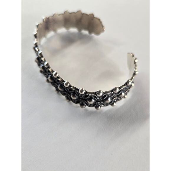 Vintage Mexico Sterling Silver Beaded Filigree Cuff Bangle Bracelet - Picture 2 of 8